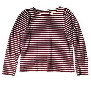 J.CREW Women's Size S Cotton Puff-Sleeve Button-Back Top Burgundy White Stripe